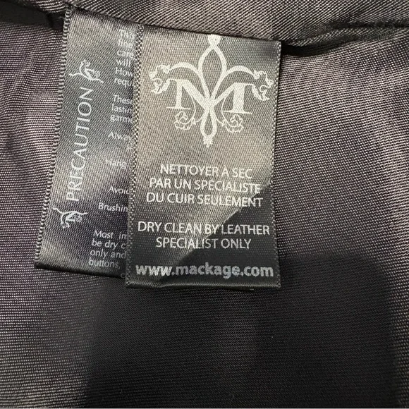 Mackage Wool Cashmere Coat Black Leather Trim Removable Collar Hood Size L - Picture 14 of 15